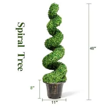 4 Ft Artificial Boxwood Spiral Topiary Tree, Fake Greenery Plants for Indoor or Outdoor