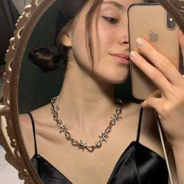 Unisex Gothic Barbed Wire Necklace - 20inches Gothic Jewelry Silver Barbed Wire Thorns Choker Chain ...