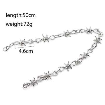 Unisex Gothic Barbed Wire Necklace - 20inches Gothic Jewelry Silver Barbed Wire Thorns Choker Chain Necklaces Punk Accessories Gifts for Women Men