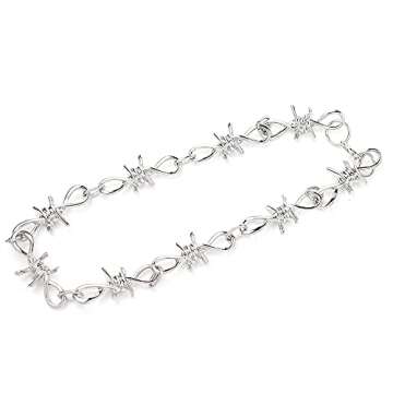 Unisex Gothic Barbed Wire Necklace - 20inches Gothic Jewelry Silver Barbed Wire Thorns Choker Chain Necklaces Punk Accessories Gifts for Women Men
