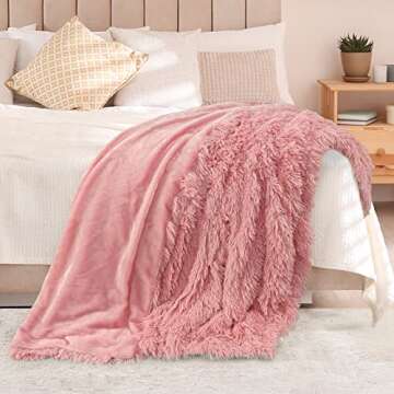 TOONOW Faux Fur Throw Blanket,Super Soft Fuzzy Blanket for Couch Sofa Bed,Fluffy Blankets and Throws for Women,50x60 Inches,Pink