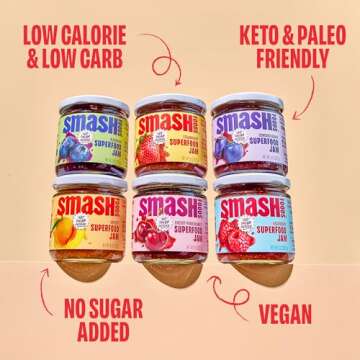 Chia Smash Jam Try Them All Variety Pack| Low-Calorie, No Sugar Added Keto Jam with Upcycled Fruit & Chia Seeds | Vegan, Paleo Superfood Spread (6 Jars)