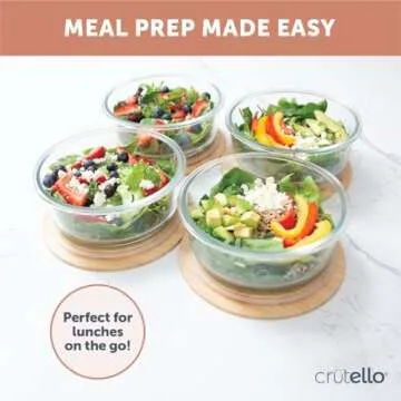 Crutello Glass Meal Prep Containers with Bamboo Lids, 4 Pack - Airtight Clear Food Storage Canisters for Kitchen Organization - A Family-Owned American Brand