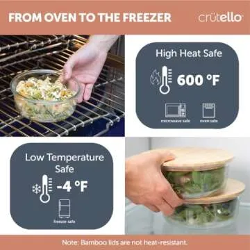 Crutello Glass Meal Prep Containers with Bamboo Lids, 4 Pack - Airtight Clear Food Storage Canisters for Kitchen Organization - A Family-Owned American Brand