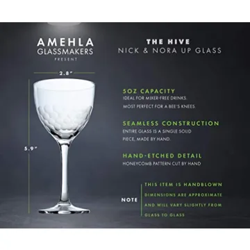 Amehla Hive Glass Honeycomb Nick & Nora Cocktail Glasses Set