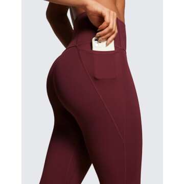 CRZ YOGA Womens Butterluxe Workout Leggings 25 Inches - High Waisted Gym Yoga Pants with Pockets Buttery Soft Red Merlot Medium