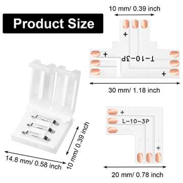 28 Pieces 3 Pin LED Connector LED Strip Connector 10 mm Solderless LED Light Connector L Shape LED L...