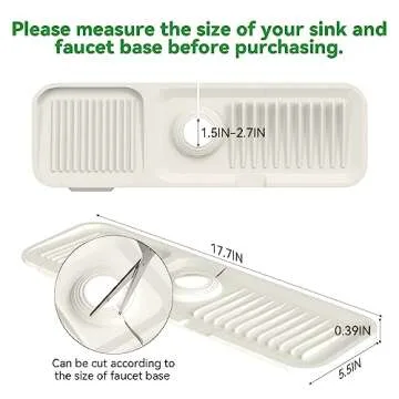 Kitchen Sink Splash Guard 17.7 x 5.5 Inch, Toovem Faucet Handle Drip Catcher Tray, Longer Silicone Sink Faucet Mat, Dish Soap Sponge Holder for Kitchen, Bathroom, Farmhouse, Bar, Rv, Beige White