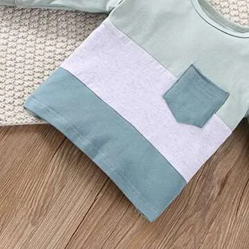 0-5T Newborn Baby Boy Clothes Color Block Pullover Sweatshirt Top Elastic Waist Pockets 2Pcs Warm Fall Winter Outfit (Long Sleeve Blue, 6-12 Months), Toddler