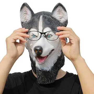 PartyHop Husky Dog Mask Animal Latex Full Head Mask Fancy Dress for Halloween Carnival Costume Party