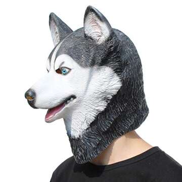 PartyHop Husky Dog Mask Animal Latex Full Head Mask Fancy Dress for Halloween Carnival Costume Party