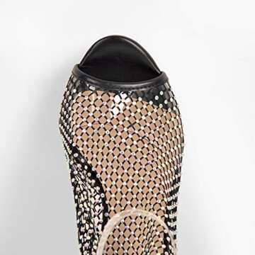 onlymaker Women's Stiletto High Heel Peep Toe Heeled Sparkly Fishnet Sandal Black Size 14