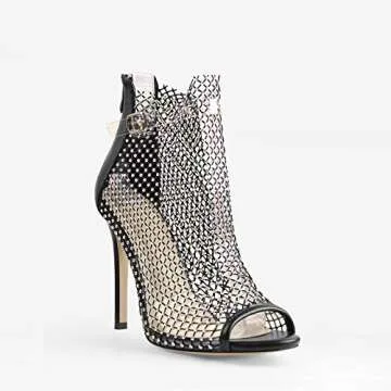 onlymaker Women's Stiletto High Heel Peep Toe Heeled Sparkly Fishnet Sandal Black Size 14