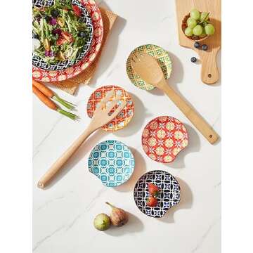 Metahom Ceramic Spoon Rest, Spoon Holder for Kitchen Counter, Utensil Rest Holder for Stove Top, Ladle, Spatula, Set of 6, Dishwasher Safe, 4.5 inch, Vibrant Color