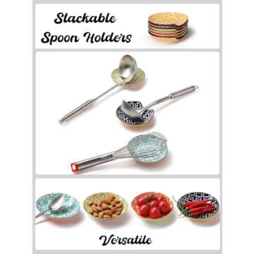 Metahom Ceramic Spoon Rest, Spoon Holder for Kitchen Counter, Utensil Rest Holder for Stove Top, Ladle, Spatula, Set of 6, Dishwasher Safe, 4.5 inch, Vibrant Color