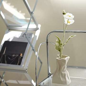 Grab Paper Bag Ceramic Vase, Crinkle Paper Bag Design for Flower Arrangement, Living Room, Dinner Table Decoration, Coconut Café