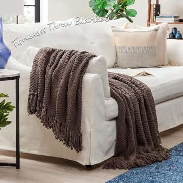Chanasya Premium Textured Knit Throw Blanket with Tassels - Soft Cozy Blanket for Couch Bed Living R...
