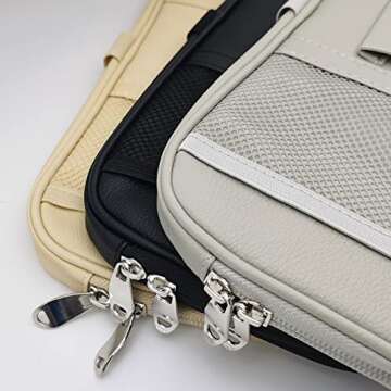 Da by Car Sun Visor Organizer, Multi-Pocket Visor Organizer Storage Pouch for Cars, SUVs & Trucks with Double Zippers, Elastic Bands & Glasses Clip - Organizes Essentials Keep Tidy (Cream Grey)