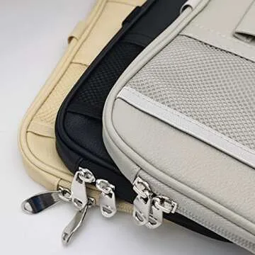 Da by Car Sun Visor Organizer, Multi-Pocket Visor Organizer Storage Pouch for Cars, SUVs & Trucks with Double Zippers, Elastic Bands & Glasses Clip - Organizes Essentials Keep Tidy (Cream Grey)