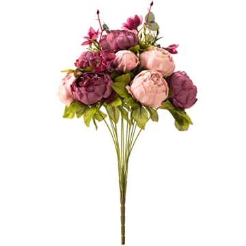 Leagel Fake Flowers Vintage Artificial Peony Silk Flowers Bouquet Wedding Home Decoration, Pack of 1...