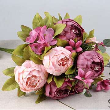Leagel Fake Flowers Vintage Artificial Peony Silk Flowers Bouquet Wedding Home Decoration, Pack of 1 (New Sweetened Bean)