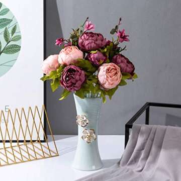 Leagel Fake Flowers Vintage Artificial Peony Silk Flowers Bouquet Wedding Home Decoration, Pack of 1 (New Sweetened Bean)