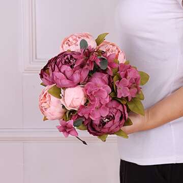 Leagel Fake Flowers Vintage Artificial Peony Silk Flowers Bouquet Wedding Home Decoration, Pack of 1 (New Sweetened Bean)