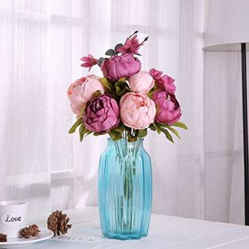 Leagel Fake Flowers Vintage Artificial Peony Silk Flowers Bouquet Wedding Home Decoration, Pack of 1 (New Sweetened Bean)