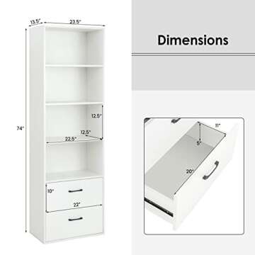 Tangkula 4 Shelf Bookcase with 2 Drawers for Home Office