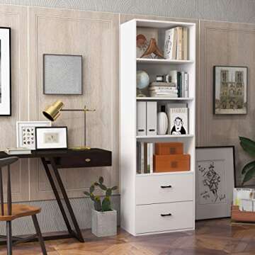 Tangkula 4 Shelf Bookcase with 2 Drawers for Home Office