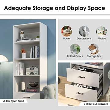 Tangkula 4 Shelf Bookcase with 2 Drawers for Home Office