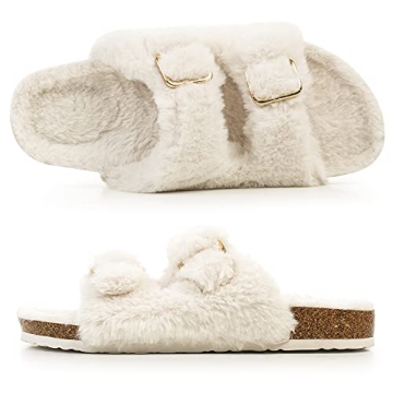 Cozy Faux Fur Open Toe Slipper Sandals for Women