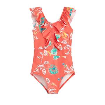 Kanu Surf Girls' Gianna Beach Sport Ruffle One Piece Swimsuit, Reese Coral, 12