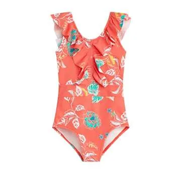 Kanu Surf Girls' Gianna Beach Sport Ruffle One Piece Swimsuit, Reese Coral, 12