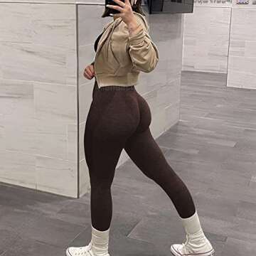 MOHUACHI Butt Lifting Workout Leggings for Women High Waisted Yoga Pants Scrunch Butt Gym Seamless Booty Tights (#1 Brown,Medium)