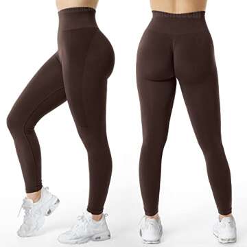 MOHUACHI Butt Lifting Workout Leggings for Women High Waisted Yoga Pants Scrunch Butt Gym Seamless Booty Tights (#1 Brown,Medium)
