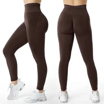 MOHUACHI Butt Lifting Workout Leggings for Women High Waisted Yoga Pants Scrunch Butt Gym Seamless Booty Tights (#1 Brown,Medium)