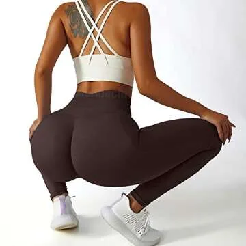 MOHUACHI Butt Lifting Workout Leggings for Women High Waisted Yoga Pants Scrunch Butt Gym Seamless Booty Tights (#1 Brown,Medium)