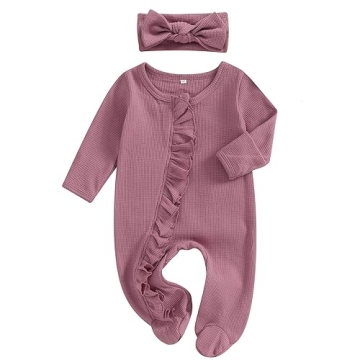 Ayalinggo Newborn Baby Girl Fall Winter Outfits Clothes Knit Jumpsuit Ruffle Romper Newborn Coming H...
