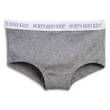 Burt's Bees Baby Baby Toddler Underwear, Hipster Panties and Boys Briefs, Set of 6, 100% Organic Cotton, Girls Blossom/Grey/Cloud, 4T-5