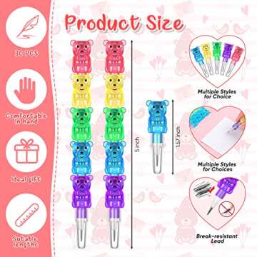 Sabary 30 Set Valentine's Day Gift for Kids Classroom Include Valentines Day Cards School Plastic Bear Pencils Kids' Pencils with Tape for Classroom School Valentine Exchange Gifts (Pencil)