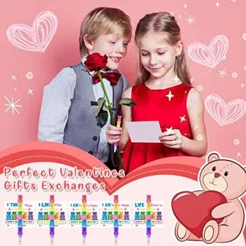 Sabary 30 Set Valentine's Day Gift for Kids Classroom Include Valentines Day Cards School Plastic Bear Pencils Kids' Pencils with Tape for Classroom School Valentine Exchange Gifts (Pencil)