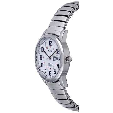 Timex Men's Easy Reader 35mm Day-Date Watch – Silver-Tone Case White Dial with Silver-Tone Expansion Band