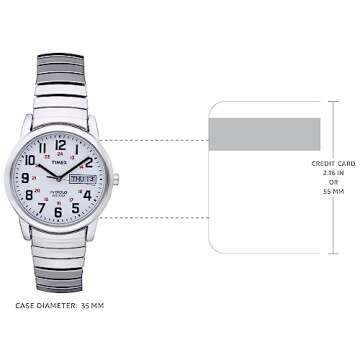 Timex Men's Easy Reader 35mm Day-Date Watch – Silver-Tone Case White Dial with Silver-Tone Expansion Band