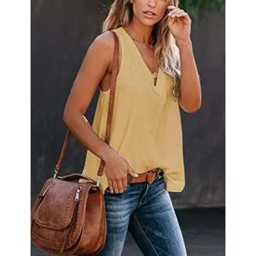 Uincloset Women's Summer Basic Sleeveless V Neck Casual Tank Tops Loose Shirts (Medium, Yellow)