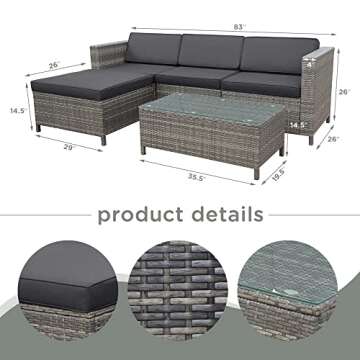 SUNVIVI OUTDOOR 5 Pieces Patio Furniture Sets All Weather Outdoor Sectional Sofa Manual Weaving Wick...