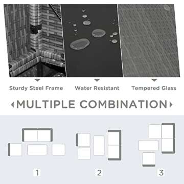 SUNVIVI OUTDOOR 5 Pieces Patio Furniture Sets All Weather Outdoor Sectional Sofa Manual Weaving Wicker Rattan Outdoor Conversation Set with with Cushion and Glass Table, Grey