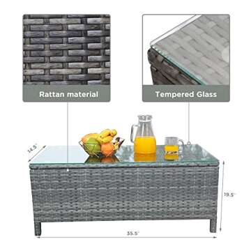 SUNVIVI OUTDOOR 5 Pieces Patio Furniture Sets All Weather Outdoor Sectional Sofa Manual Weaving Wicker Rattan Outdoor Conversation Set with with Cushion and Glass Table, Grey