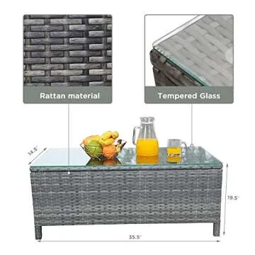 SUNVIVI OUTDOOR 5 Pieces Patio Furniture Sets All Weather Outdoor Sectional Sofa Manual Weaving Wicker Rattan Outdoor Conversation Set with with Cushion and Glass Table, Grey