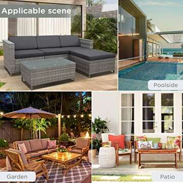 SUNVIVI OUTDOOR 5 Pieces Patio Furniture Sets All Weather Outdoor Sectional Sofa Manual Weaving Wicker Rattan Outdoor Conversation Set with with Cushion and Glass Table, Grey